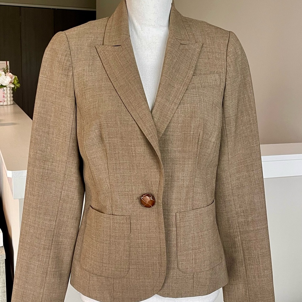 Trina Turk Tan Blazer with Notched Lapels and Fitted Silhouette